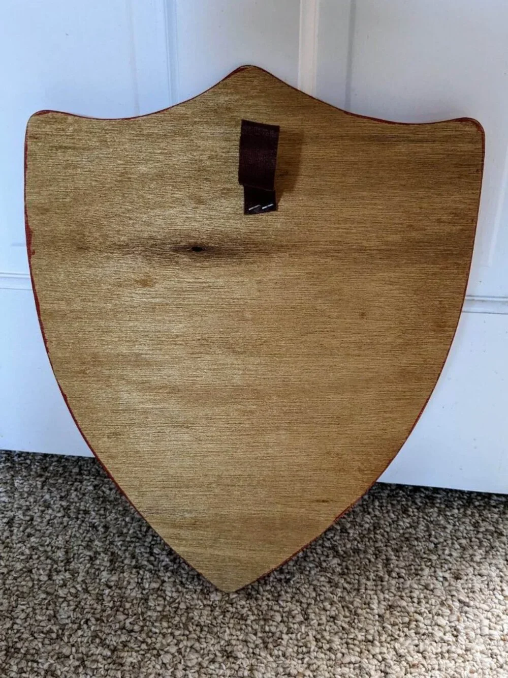 Wood Handmade Toy Wooden Shield with Dragon Stencil and Leather Handle